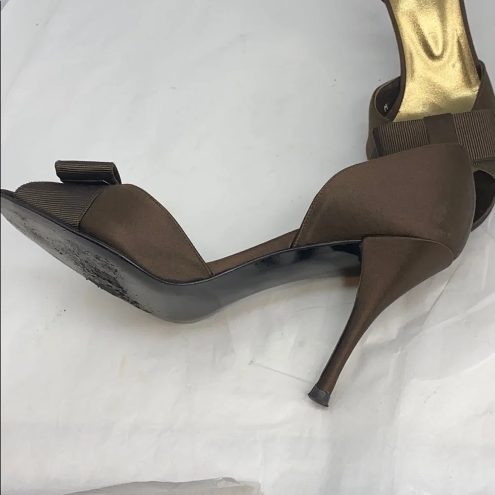 Stuart Weitzman Sz 8.5M D'Orsay Brown Satin Heels